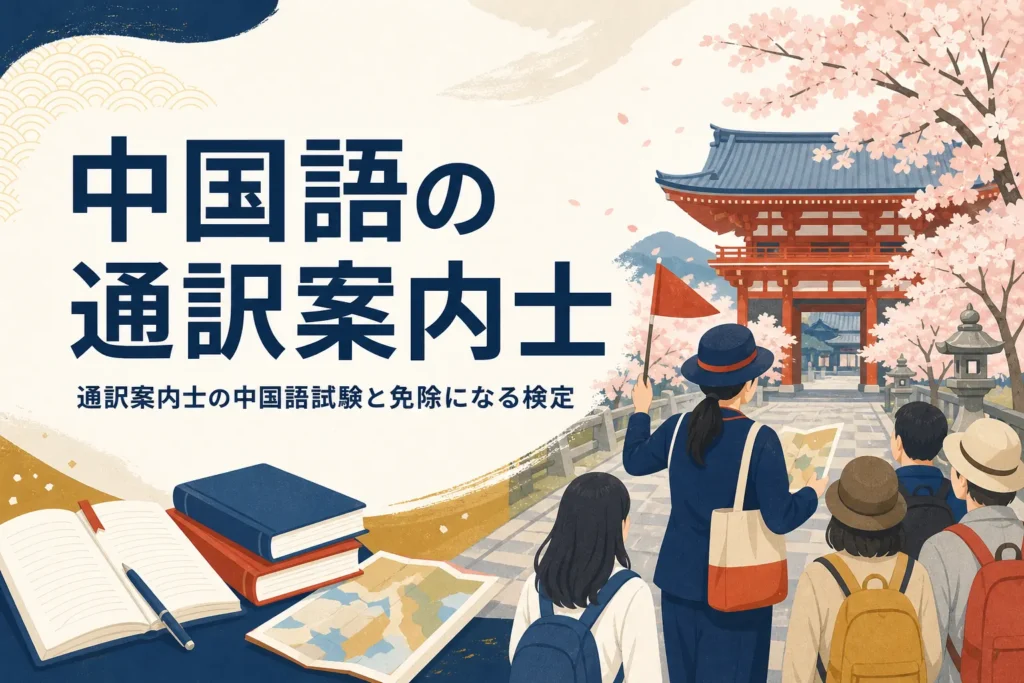 中国語の通訳案内士の試験内容と免除になる検定を紹介する記事のアイキャッチ