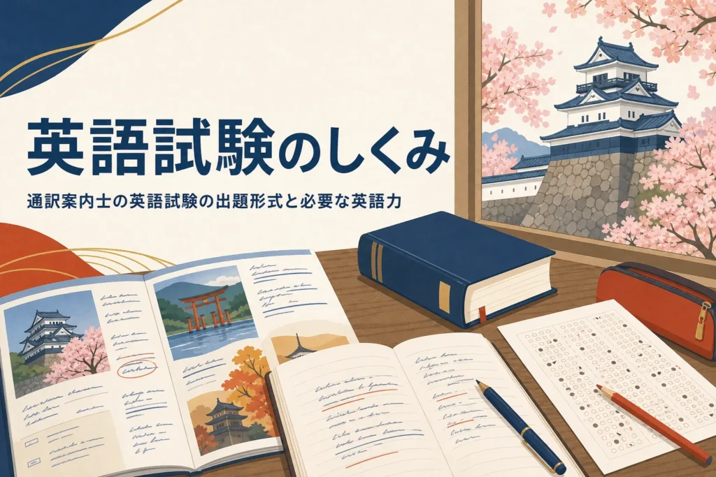 通訳案内士の英語試験の出題形式と必要な英語力を紹介する記事のアイキャッチ