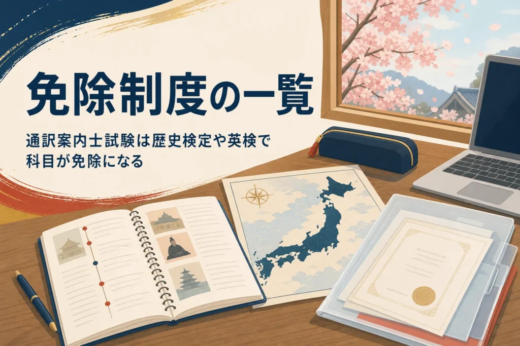 通訳案内士試験の免除制度と歴史検定の扱いを紹介する記事のアイキャッチ