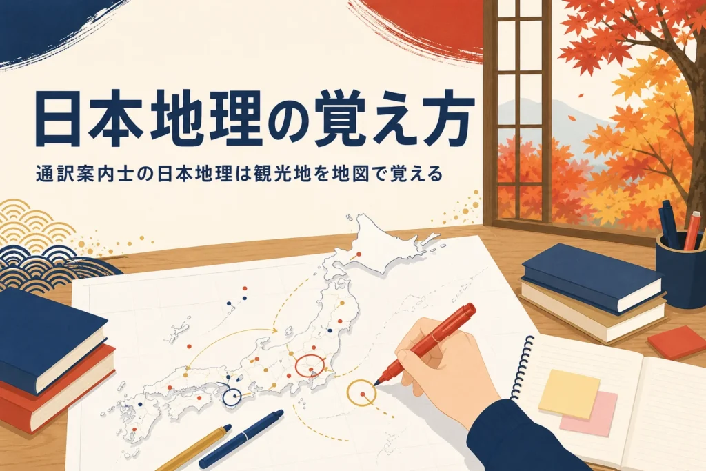 通訳案内士の日本地理の出題の考え方と覚え方を紹介する記事のアイキャッチ