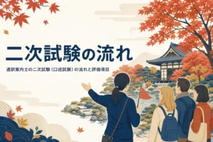 通訳案内士の二次試験（口述試験）の流れと評価項目を紹介する記事のアイキャッチ