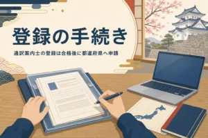 通訳案内士の登録手続きを表したアイキャッチ